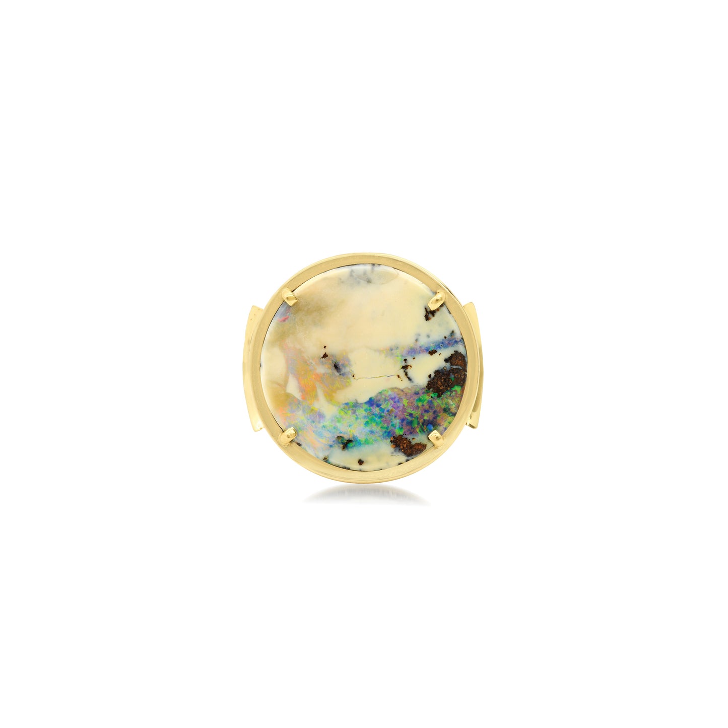 Opal and Diamond Crescent Round Ring
