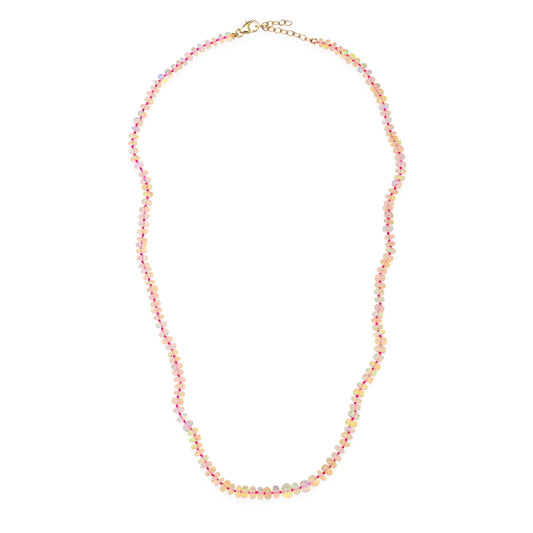 Ethiopian Opal Beaded Necklace With Raspberry Silk Thread