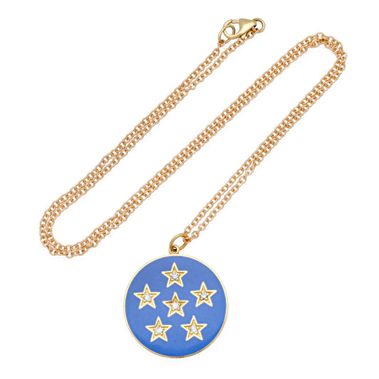 Large Cornflower Blue Enamel Full Moon/ New Moon Phase Moon Necklace