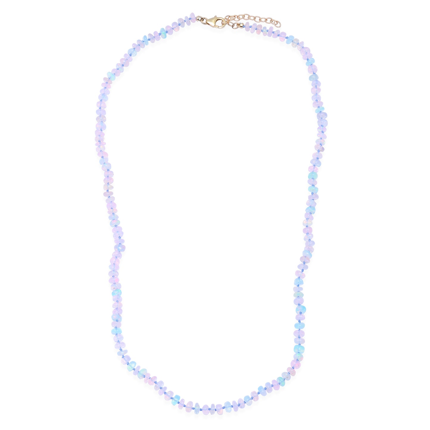 Violet Opal Beaded Necklace with Cornflower Blue Silk Thread