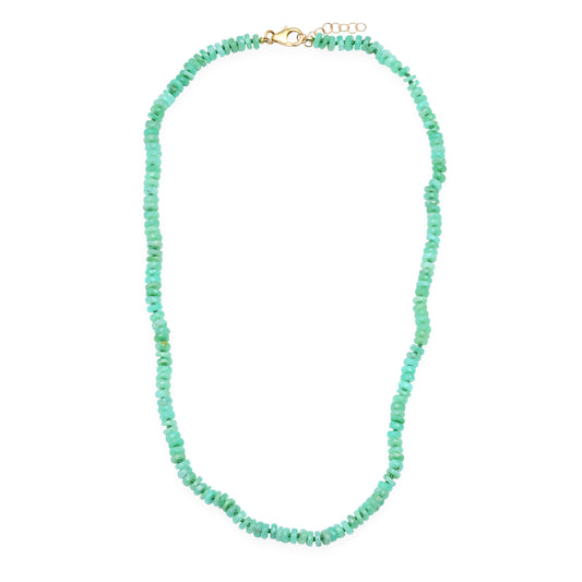 Chrysoprase Tire Beaded Necklace With Mint Silk Thread