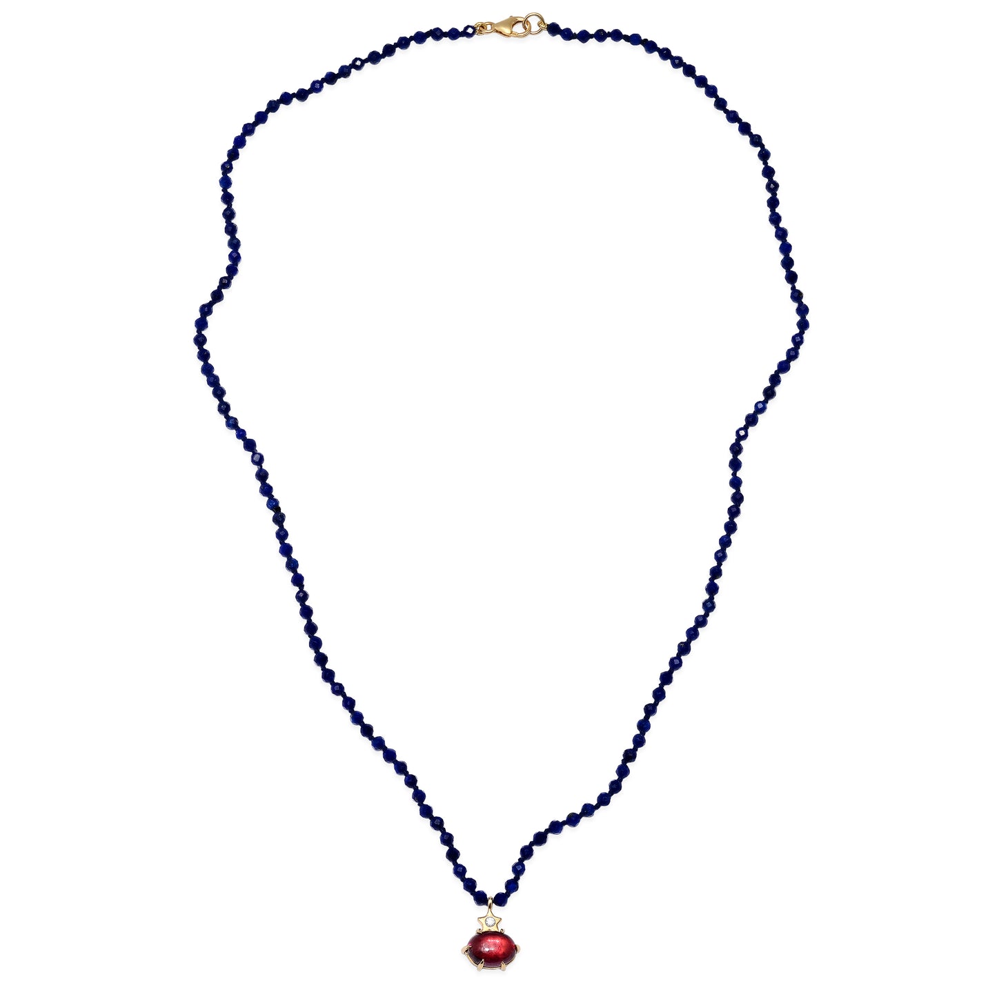 Mini Cosmo Lapis Beaded Necklace with Rhodolite Garnet Charm