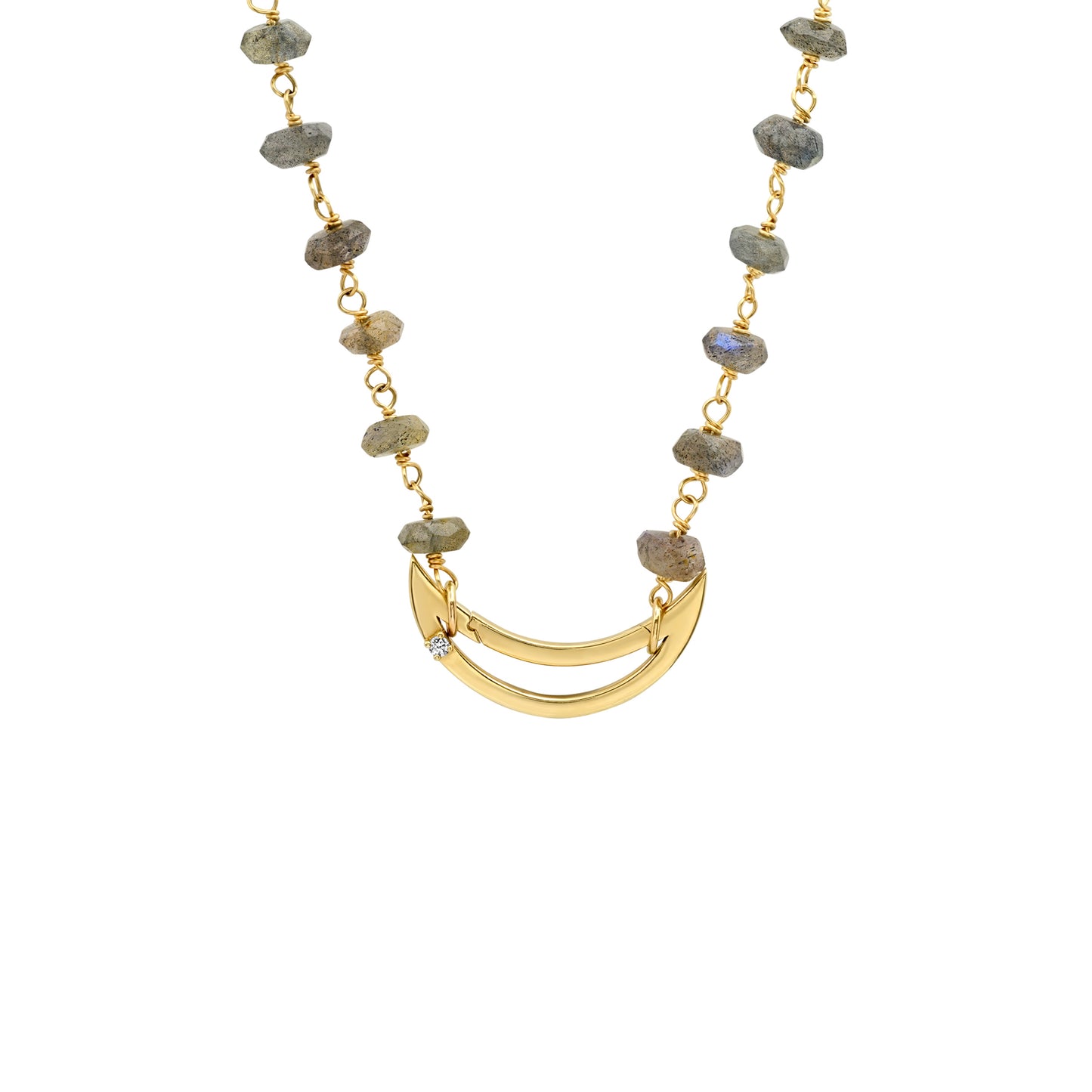 Labradorite Beaded Necklace With Crescent Enhancer