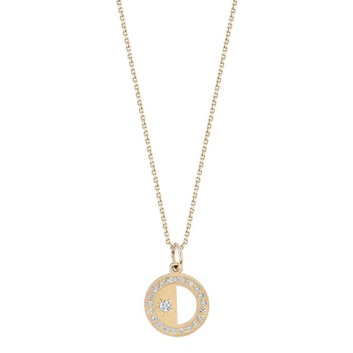 Small First/Last Quarter White Diamond Half Moon Phase Necklace