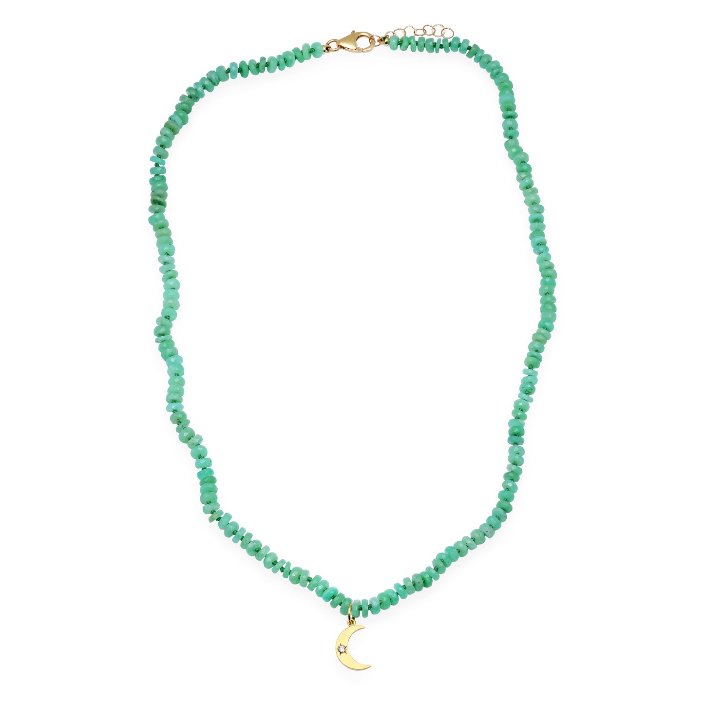 Chrysoprase Tire Beaded Necklace With Crescent Charm