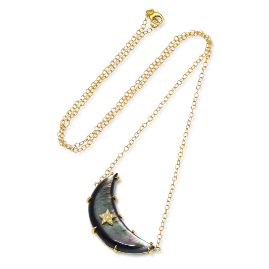 Carved Moon Grey Moonstone Necklace
