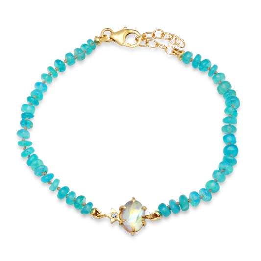 Teal Ethiopian Opal Bracelet with Mother of Pearl Charm