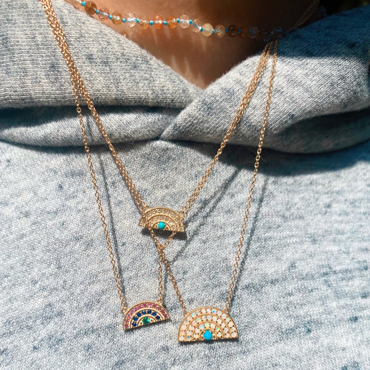 Mini Diamond & Turquoise Rainbow Necklace