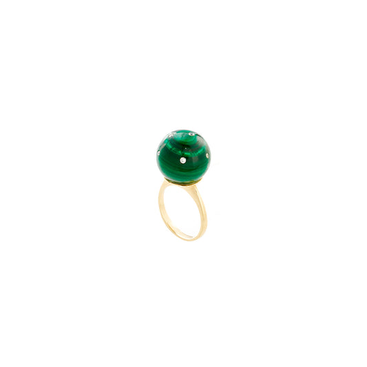 Malachite Globe Ring with Diamonds