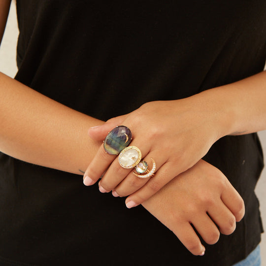 Medium White Diamond Luna Ring