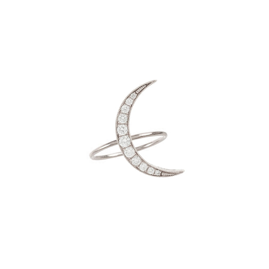 Medium White Diamond Luna Ring