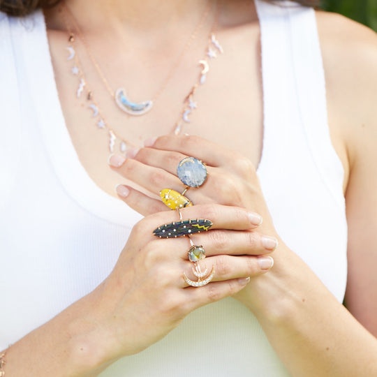 Medium White Diamond Luna Ring