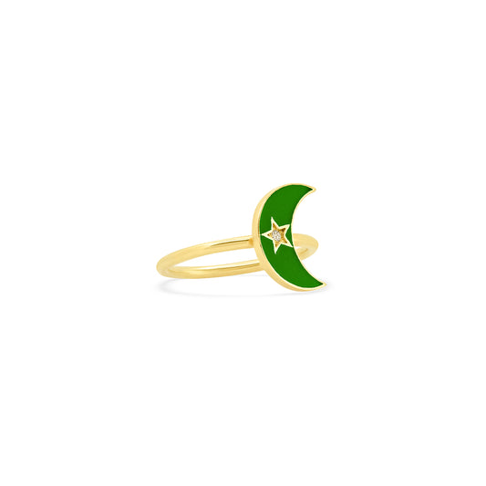 Emerald Green Enamel Crescent Ring
