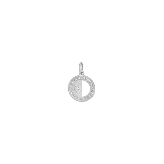 Small First/Last Quarter White Diamond Half Moon Phase Charm