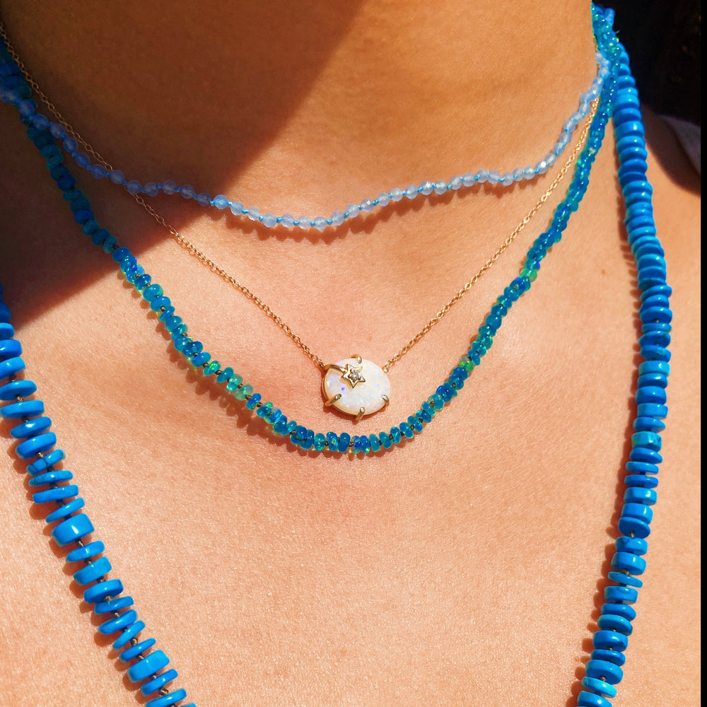 Turquoise Tire Beaded Necklace with Chocolate Silk Thread