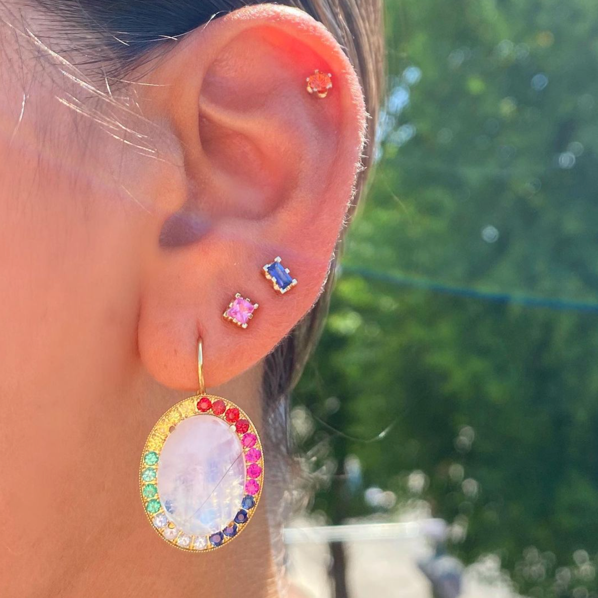 Rainbow Moonstone Oval Earrings
