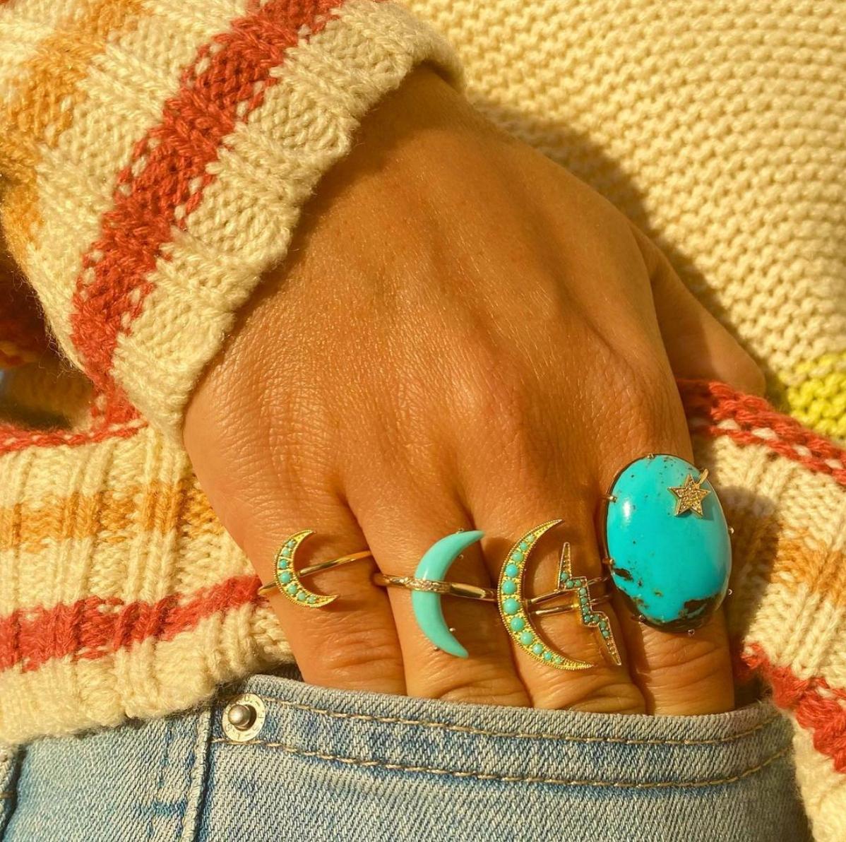 Crescent Moon Turquoise Ring