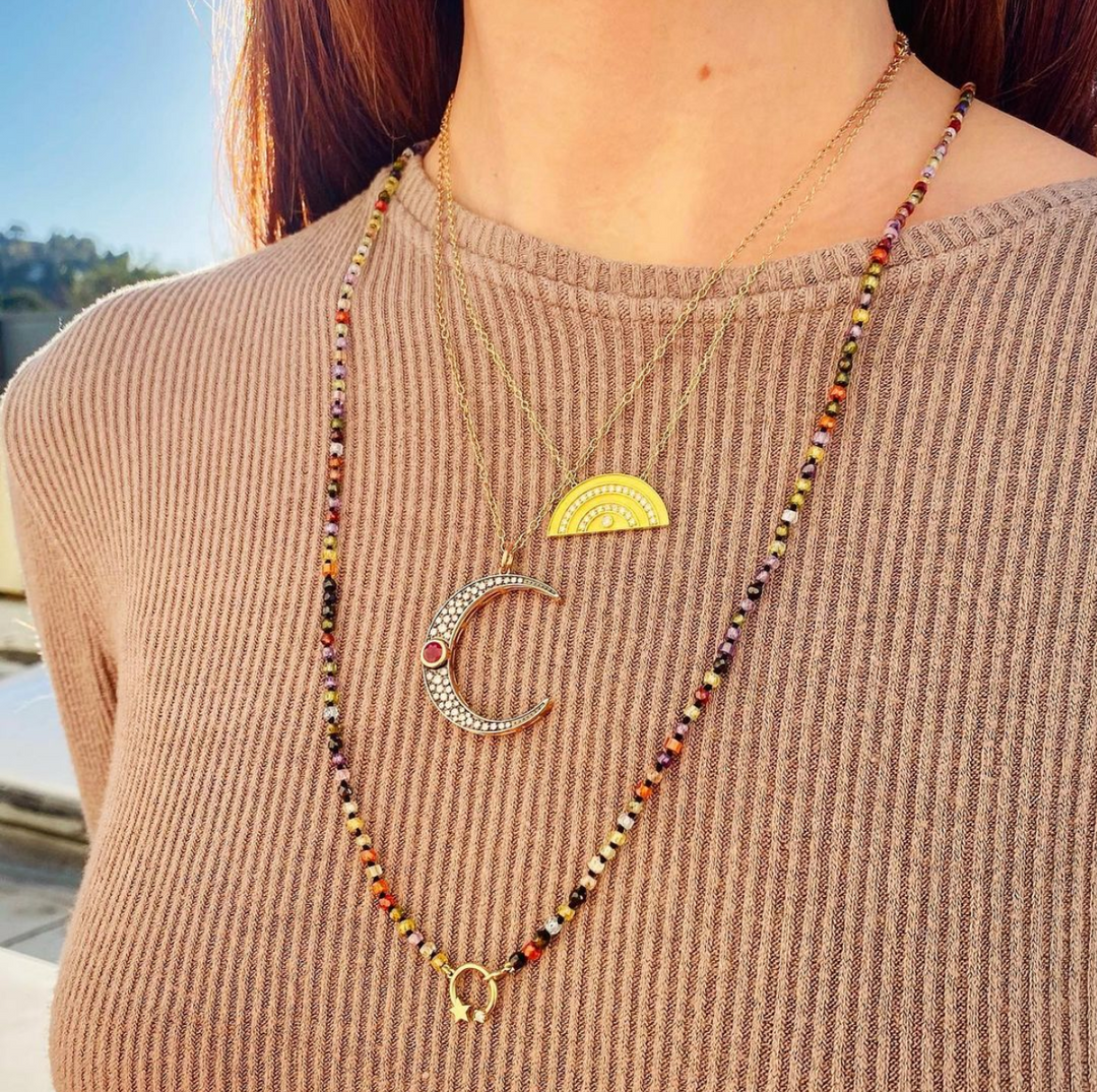 Large Diamond & Ruby Luna Necklace