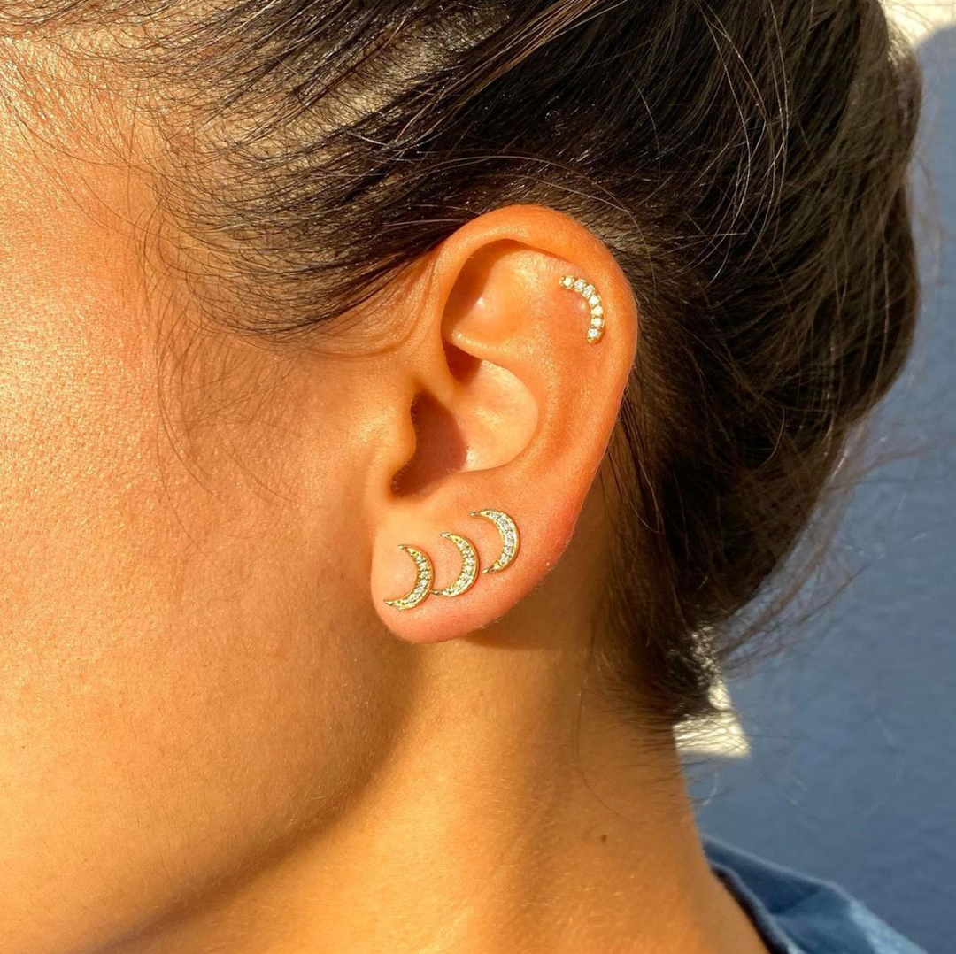 Mini White Diamond Crescent Stud