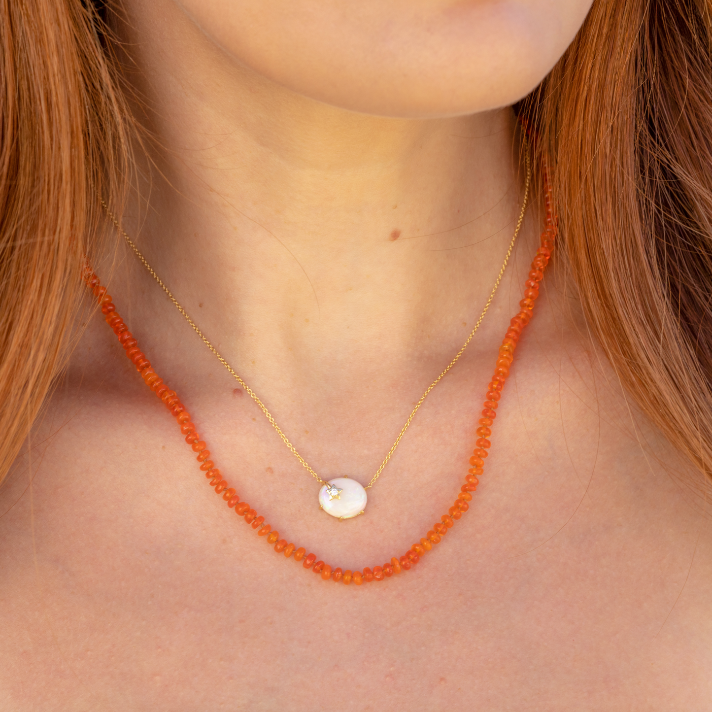 Fire Opal Beaded Necklace With Sienna Silk Thread