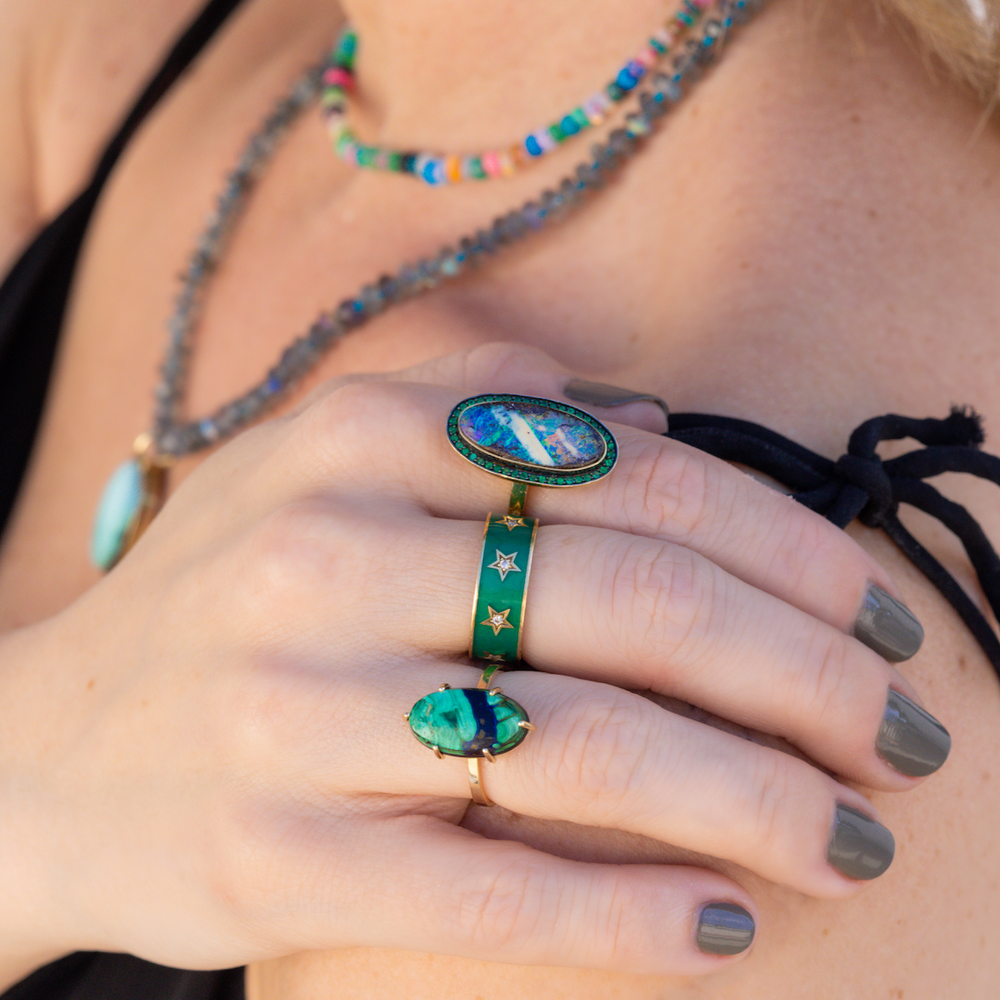 Emerald Enamel Star Band