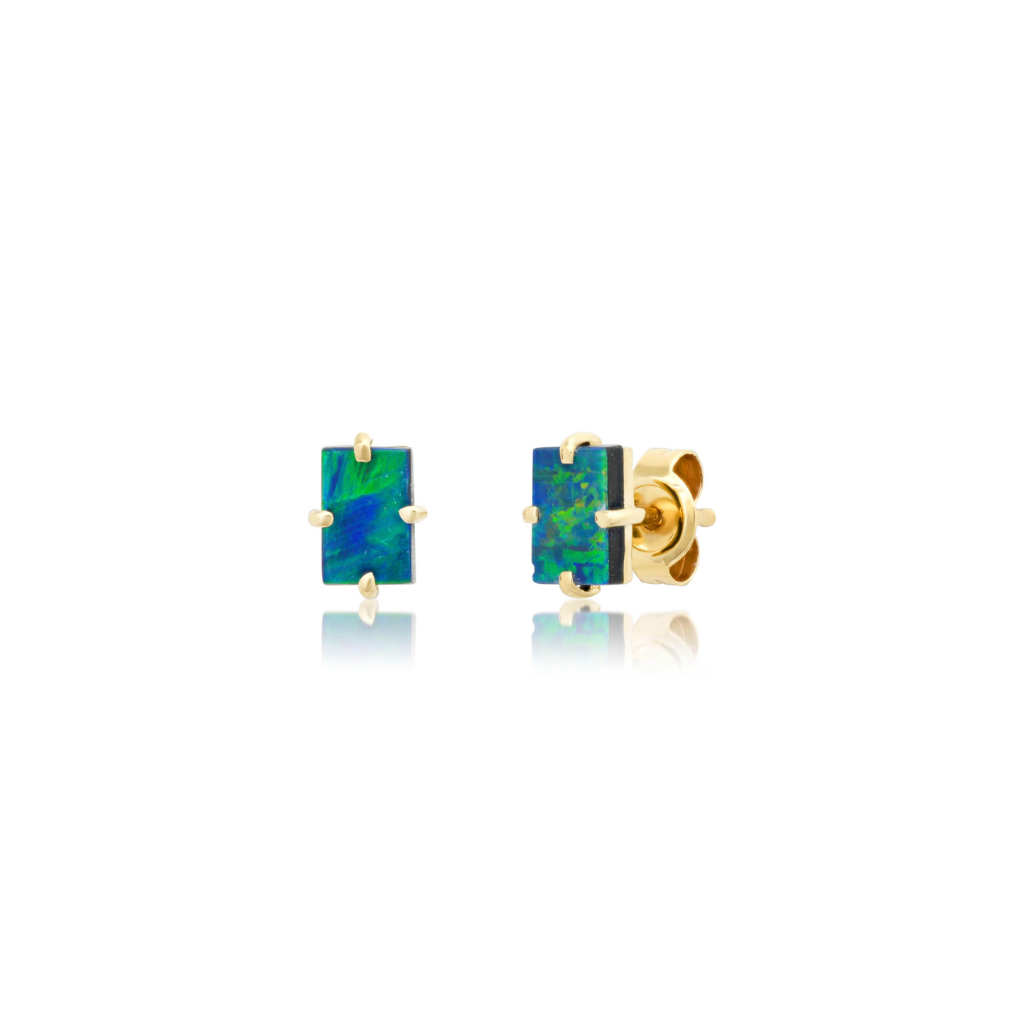 One of a Kind Rectangle Boulder Opal Studs Pair