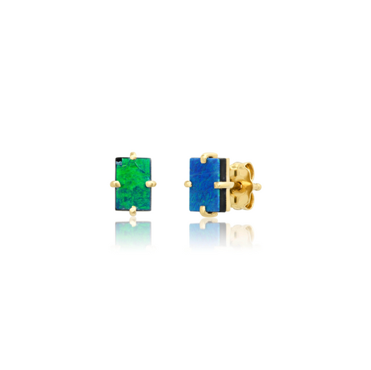 One of a Kind Rectangle Boulder Opal Studs Pair