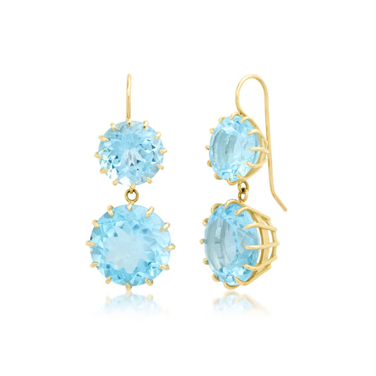 Stacked Sky Blue Topaz Round Earrings